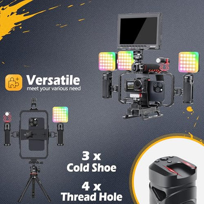 Zeadio All-in one Smartphone Camera Stabilizer Kit, Portable Handheld Video Rig with Aluminum Smarphone Cage Rig, RGB Video Light and Microphone for All Camera DSLR Smartphones etc - style: Pro Kit