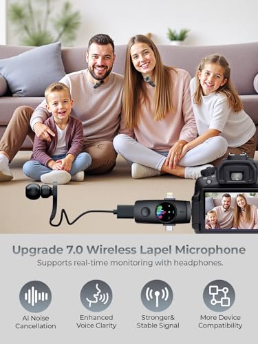 𝟕𝟎%𝐨𝐟𝐟 3-in-1 Wireless Lavalier Microphone: Mini Microphone 20H Battery, 80ft Range, DSP Noise Cancel - Plug & Play for iPhone Android, Live Streaming, Content Creators Programmes - color: Phantom Black