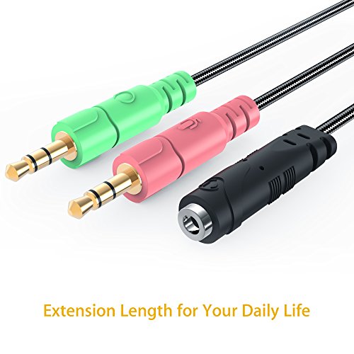 MillSO Headset Adapter 3.3 Feet 3.5mm Audio Jack Y Cable Headphone Adapter 1x 3.5mm Female to 2X 3.5mm Male Headset Adapter for Double-Jacks PC - size: 1 Pack / 3.3 Feet