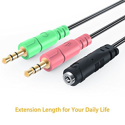 MillSO Headset Adapter 3.3 Feet 3.5mm Audio Jack Y Cable Headphone Adapter 1x 3.5mm Female to 2X 3.5mm Male Headset Adapter for Double-Jacks PC - size: 1 Pack / 3.3 Feet