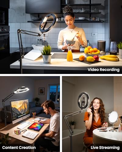 Ring Light with Stand Tripod for iPhone – Upgrade 1800 Lumens 10” Overhead Phone Tripod with Light, 2X Brighter Lighting for Video Recording, TikTok, YouTube, Streaming & Content Creator Essentials - size: 70.8" tall - Clip-On (High Brightness)