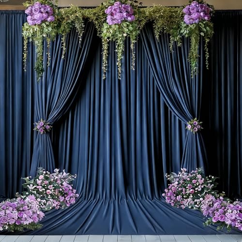 20x12 FT Navy Blue Backdrop Curtain for Parties Wrinkle Free Photo Backdrop Curtains Polyester Wedding Back Drop Cloth Background for Birthday Photography Portraits Pet Photoshoot Prom Decoration - color: Navy Blue, size: 5'(W) x 12'(H), 4 panels