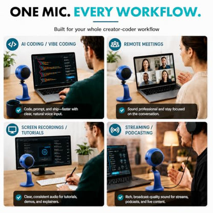Movo WebMic USB Microphone with Desktop Stand, Royal Blue, Cardioid Condenser, for PC and Mac, with Mic Gain and Headphone Monitoring | Cardioid Pickup Rejects Background Noise For Accurate Dictation. Gain Knob, Headphone Out, Mute. Desktop Stand, No Driv