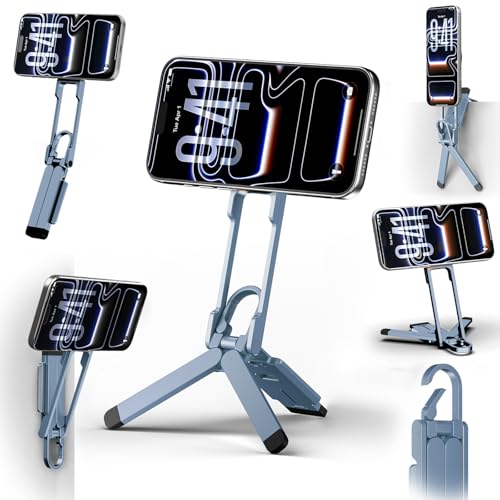 COMAN DP58 Magnetic Phone Tripod, Aluminum MagSafe Tripod Stand with Carabiner, Mini Portable Travel Pocket Stand for iPhone & Non-Magnetic Phones with Included Ring - color: Blue