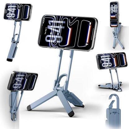 COMAN DP58 Magnetic Phone Tripod, Aluminum MagSafe Tripod Stand with Carabiner, Mini Portable Travel Pocket Stand for iPhone & Non-Magnetic Phones with Included Ring - color: Blue
