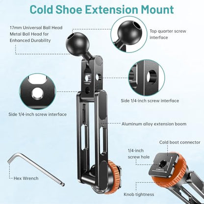 Phone Tripod Mount with Cold Shoe Mount, Portable Tripod Stand, Flexible Adjustable 2-Stage Arms Ball Joint Cellphone Holder Adapter, Compatible with iPhone 17|16|15|14|13|12|11, Nexus, LG, Galaxy Tab