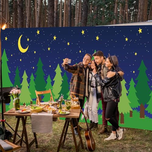 Teenyyou 10 x 16 ft Enchanted Forest Camping Backdrop Scene Camping Background Supplies Forest Night Scene Photography Background for Theme Party Photo Banner Decoration - size: 10 x 16 ft