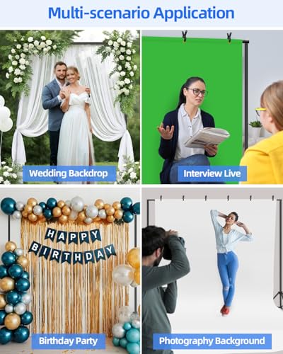 Hemmotop Backdrop Stand 10x8ft (WxH), Photography Background Stand for Parties, Adjustable Photo Backdrop Stands Kit for Wedding, Photo Booth, Party, Decoration, Balloon, Projector Screen - size: 10x8ft