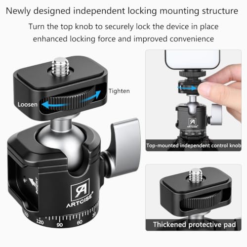 SH22 Mini Ball Head – Compact 360° Rotating Camera Mount with 1/4" Screw, Cold Shoe Accessory Holder, 90° Tilt for DSLR, Mirrorless, Smartphones and Lighting Accessories