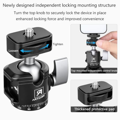SH22 Mini Ball Head – Compact 360° Rotating Camera Mount with 1/4" Screw, Cold Shoe Accessory Holder, 90° Tilt for DSLR, Mirrorless, Smartphones and Lighting Accessories