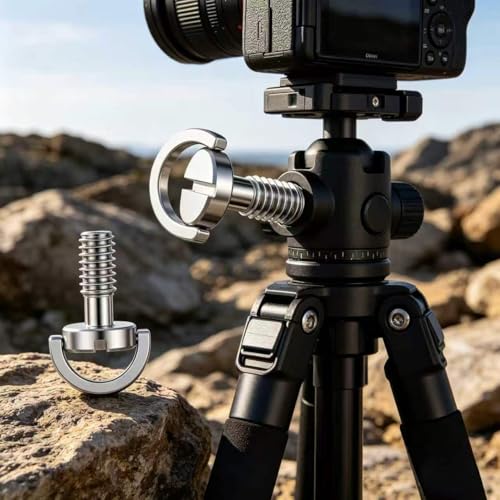 4PCS 1/4-20 Threaded D-Shaped Ring Stainless Steel Camera Fixing Screw, Suitable for Camera Tripods, Monopods, and QR Quick-Release Plates As Adapter Screws