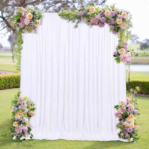 MEETSKY White Backdrop Curtains for Parties Valentine's Day- 10ft x 8ft White Curtains Wedding Backdrop Rod Pocket Fabric Drapes Panels for Birthday Holiday Home Decoration,5ft x 8ft,2 Panels - color: White, size: 60"W x 96"L (Pack of 2)