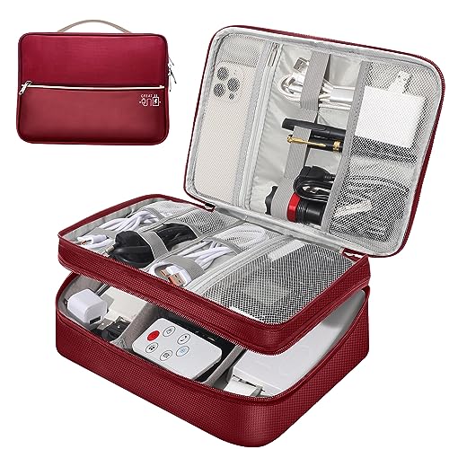 CILLA Electronic Organizer Travel Case, Travel Cord Organizer Case Portable Waterproof Cable Organizer Bag for Charger, Cord, USB, Power Bank, Earphone - color: zipper-wine