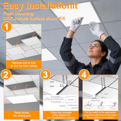 4 Pack 1x4 LED Flat Panel Light Drop Ceiling Office Fixture 5 CCT 3000K-6500K Adjustable & 5 Wattage 15W-20W-30W-40W-50W Selectable, 0-10V Dimmable，Flush Mount Ceiling Light - size: 1x4 4PACKS