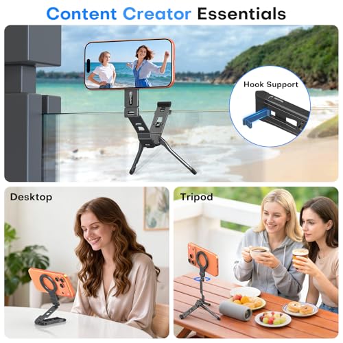 OMOTON TP03 [Ultra-Slim] for MagSafe Tripod, 360° Rotating Magnetic Phone Tripod for iPhone 17/16 Pro Max Air Women Men, Fold Cell Phone Stand with 1/4" Screw & Hook Fits Vlog, Travel Essentials Gift - color: 1-Black