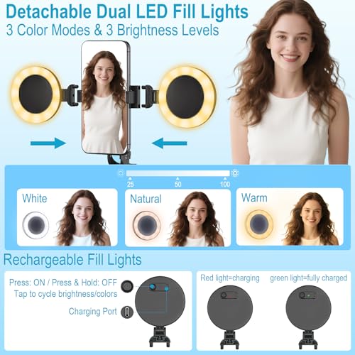 71" Content Creator Essentials Vlogging Kit - 2 Lights & 2 Mics, 360° Rotating Auto Face Tracking Tripod for iPhone/Android/Camera with Wireless Remote, No App for Vlog, Live, Video Record