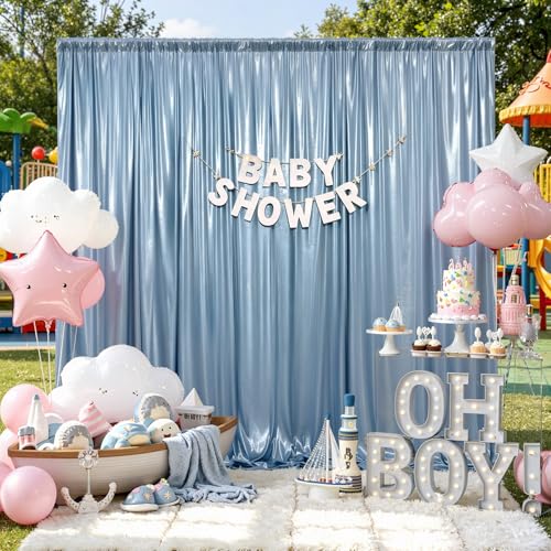 10x10ft Dusty Blue Sequin Backdrop Curtains, Wrinkle Free Glitter Backdrop Drapes for Wedding Parties Photography Stage Decor, Non-Shedding 2 Panels Set (5x10ft Each) - color: Dusty Blue, size: 5'(W) x 10'(H), 2 panels