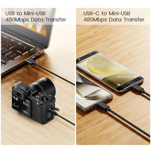 2-Pack Camera Mini USB Cable Data Transfer Cord for Canon EOS Rebel T5i T6 T6i T7, USB and USB C to Mini USB Cable Compatible with Select Powershot and Vixia DSLR Camcorders, 3.3ft