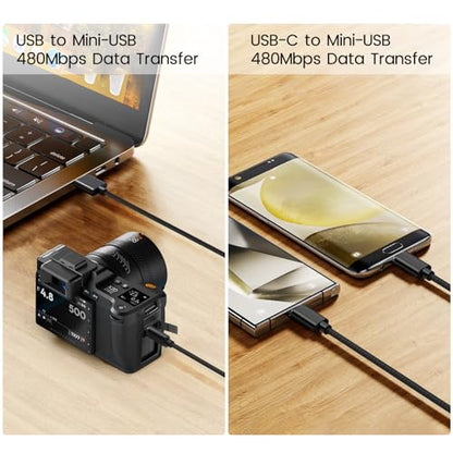 2-Pack Camera Mini USB Cable Data Transfer Cord for Canon EOS Rebel T5i T6 T6i T7, USB and USB C to Mini USB Cable Compatible with Select Powershot and Vixia DSLR Camcorders, 3.3ft