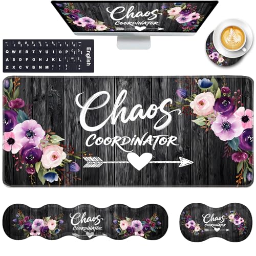 Keyboard Wrist Rest and Mouse Pad with Wrist Support Set Ergonomic Coaster,Memory Foam,Easy Typing Pain Relief,Large XL Desk Mat 31.5"x 11.8",Chaos Coordinator Quotes Vintage Watercolor Floral - color: Chaos Coordinator Quotes Vintage Watercolor Floral, s