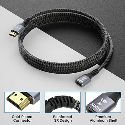 4K HDMI Extension Cable (2 Pack 8FT+ 8FT), HDMI 2.0 Braided Extender Male to Female Cord, Pure Copper 3D 4K@60Hz 2160p 1080p HDR HDCP 2.2 ARC (with Ties, U Nails, 2 HDMI Adapters)-8 Feet-2 Pack - size: 8 Feet (2 Pack)