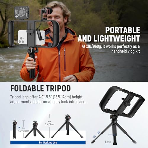 NEEWER Basics Vlogging Kit with Phone Cage Rig Microphone LED Fill Light Tripod Compatible with iPhone, Youtuber Starter Content Creator Essential for YouTube TikTok Streaming Video Recording, PA055 - style: PA055