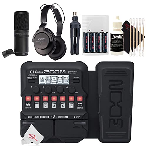 Zoom G1X Four Guitar Multi-Effects Processor With Built-In Expression Pedal + Zoom ZDM-1 Podcast Mic Pack Accessory Bundle + Accessory Kit