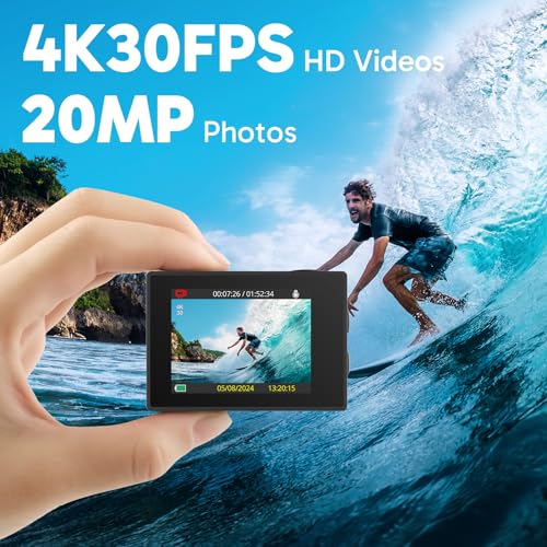 AKASO EK7000 4K30FPS 20MP WiFi Action Camera with EIS Ultra HD 131FT Waterproof Underwater Camera Remote Control 4X Zoom Support External Microphone Blue - color: Blue