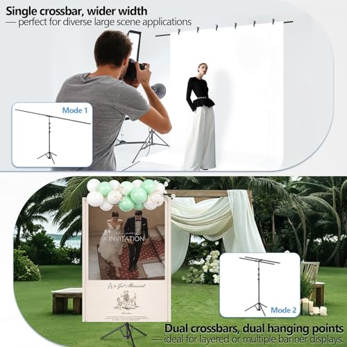 EMART 2-in-1 T Shape Backdrop Stand 8.7x7.1ft(WxH), Portable Photo Backdrop Stand Kit with Carring Bag and 6 Clamps, Adjustable Double Crossbar Green Screen Banner Holder for Party, Weeding, Photo Booth - size: 8.7x7.1ft