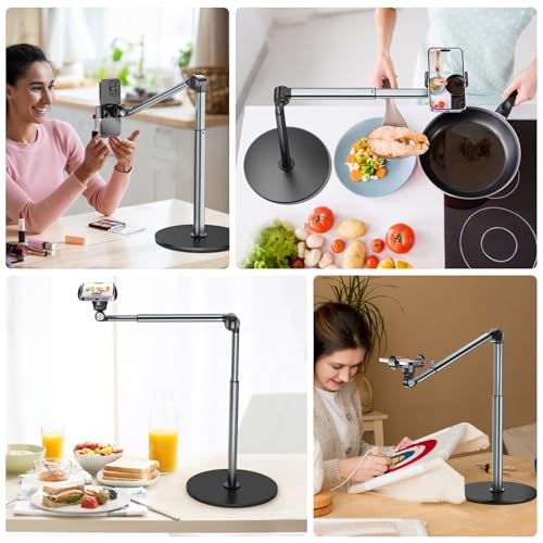 Mionondi Overhead Phone Mount for Video Recording, Aluminum Overhead Tripod for iPhone, Desk Phone Camera Stand for Cooking, Nail Techs, Filming, Live Streaming