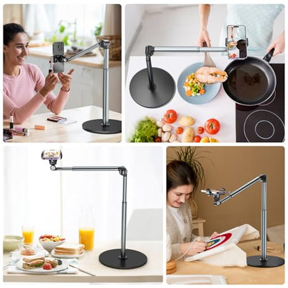 Mionondi Overhead Phone Mount for Video Recording, Aluminum Overhead Tripod for iPhone, Desk Phone Camera Stand for Cooking, Nail Techs, Filming, Live Streaming