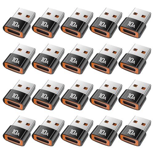 USB to USB C Adapter(20 Pack), USBC Female to USB A Male Adapter 240W Fast Charging and Data Transfer Compatible with iPhone 17/16 Pro Max, MacBook, AirPods, Tablet, Car Chargers. - size: 20 Pack