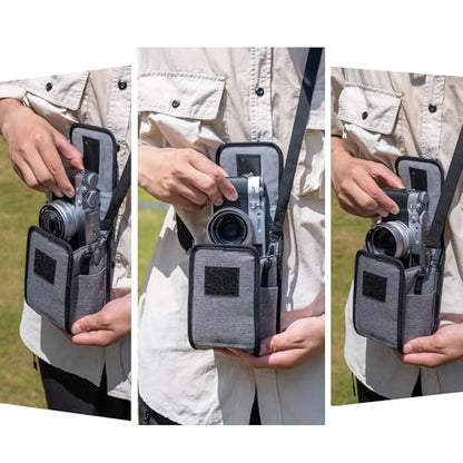 Compact Camera Case for Lumix L10 Fuji X100VI X-T30 II +13-33mm lens | Fits for X-T30 II +13-33mm A6600/Nikon Z30+ 16-50mm lens. Soft lining. Front+side pockets. shoulder strap,Anti Scratch - color: Compact Camera Case Gray
