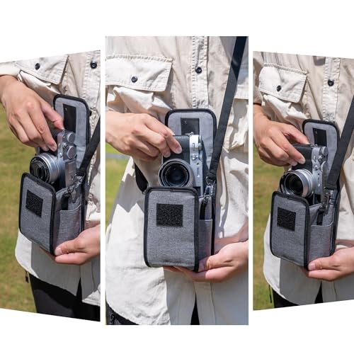 Compact Camera Case for Lumix L10 Fuji X100VI X-T30 II +13-33mm lens | Fits for X-T30 II +13-33mm A6600/Nikon Z30+ 16-50mm lens. Soft lining. Front+side pockets. shoulder strap,Anti Scratch - color: Compact Camera Case Gray