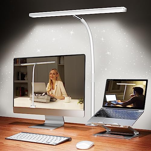 Airlonv LED Desk Lamp for Office Home, Eye-Caring Desk Light with Stepless Dimming Adjustable Flexible Gooseneck, 10W USB Adapter Desk Lamp with Clamp for Reading, Study, Workbench (White) - color: White, size: Standard