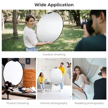 K&F CONCEPT 32"/80cm 5-in-1 Light Reflector with Handle Grip and Bag, Multi Disc Collapsible Portable Photography Diffuser Gold, Silver, White, Black, Translucent for Studio and Outdoor Lighting - size: 32 inches (80 cm)