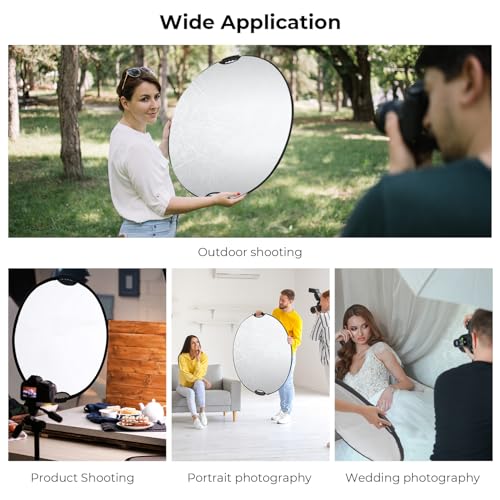 K&F CONCEPT 43''/110cm 5-in-1 Light Reflector with Handle Grip and Bag, Multi Disc Collapsible Portable Photography Diffuser Gold, Silver, White, Black, Translucent for Studio and Outdoor Lighting - size: 43 inches (110 cm)