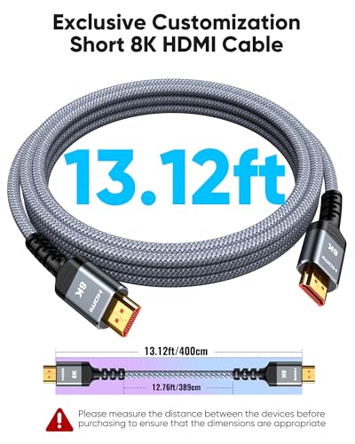 Highwings 8K@60 Long HDMI Cable 13FT/4M, 48Gbps 2.1 High Speed Gaming HDMI Cord 4K120 144Hz RTX 3090 eARC HDCP 2.2&2.3 Compatible for PS5, SoundBar, AVR, UHD TV - size: 13 feet