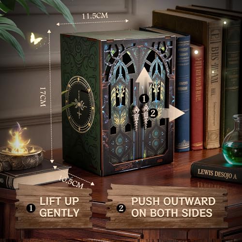 DIY Book Nook Kit Miniature Dollhouse with LED Light, 3D Wooden Bookshelf Insert Reading Corner Bookshop, Mini Library Model Building Kit for Adults Teens, Book Nook Shelf Decor Gift for Book Lovers - style: Mystic Library