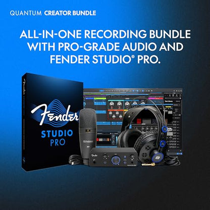 Fender Quantum Creator Bundle | Home Recording Kit with Quantum LT 2 USB-C Interface, M7 Condenser Microphone, HD7 Headphones, XLR Cable, Mic Stand, Fender Studio Pro, Beginner Studio Bundle | Includes Quantum Lt 2 USB-C Interface, M7 Condenser Mic, HD7 H