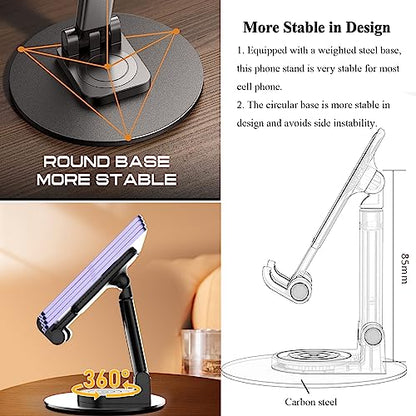 Meetuo Rotatable Cell Phone Stand for Desk, Phone Holder | Height Angle Adjustable, Portable Phone Stand, Compatible for Smartphones iPhone, Desktop