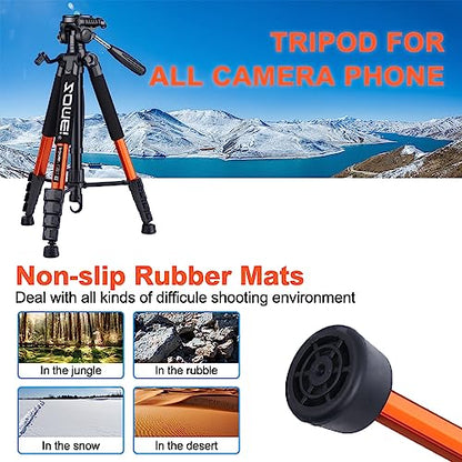 Tripod Camera Tripods, 74" Heavy Duty Tall Camera Stand Tripod with Phone Holder, Compatible with DSLR Cameras,Cell Phones,Projector,Webcam,Spotting Scopes(Orange) - color: Orange