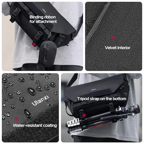 ULANZI BC08 Sling Camera Case with Tripod Holder, Small Compact Camera Tactical Shoulder Bags for DSLR/SLR/Mirrorless Cameras, Water-Resistant Crossbody Bag Women Men, Black - size: 9L