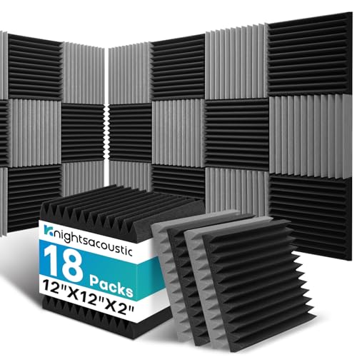 18 Pack Sound Proof Foam Panels for Walls, 2 X 12 X 12 Inches Acoustic Foam Panels, High Density Acoustic Panels Sound Absorbing, Noise Cancelling Studio Wedges, Black + Grey (NOT INCLUDE ADHESIVE) - size: 18Packs Grey+Black