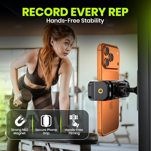Magnetic Phone Holder for Gym with N52 Magnet and Secure Clip, Strong Magnetic Phone Mount for All Phones, Attaches to Metal Surfaces, Portable Gym Accessories for Men & Women, Secure Grip - style: Clip mount