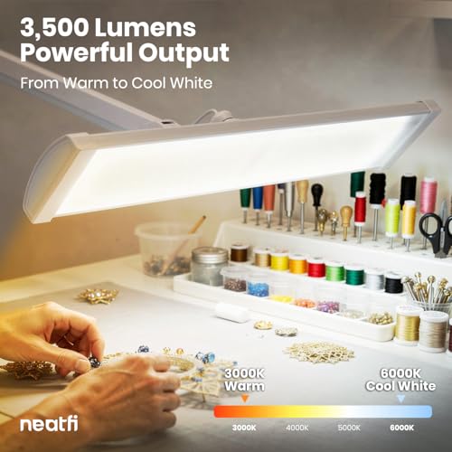 Neatfi 3,500 Lumens LED Desk Lamp – 45W Dimmable Task Light | Adjustable Color Temperature | 3 Light Modes | 540 SMD LEDs | Reading, Craft, Workbench & Office (White-2, 26-Inch Wide Shade) - color: White-2