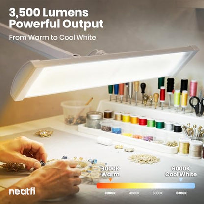 Neatfi 3,500 Lumens LED Desk Lamp with Base – 45W Dimmable | CCT - Adjustable Color Temperature | 3 Light Modes | 540 SMD LEDs | Reading, Craft, Workbench & Office (White-4, 26-Inch Wide Shade) - color: White-4