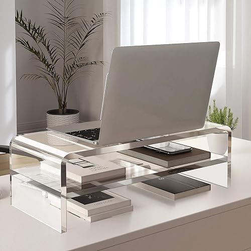 Egchi Acrylic Monitor Stand,2 Tiers Computer Monitor Riser(18x8x5.5 inches),Computer Stand/Monitor Riser for Office,School,Home,Laptop Stand Desktop Stand for Keyboard Storage&Printer TV Screen - size: 18''x8''x5.5''- 2 Tiers