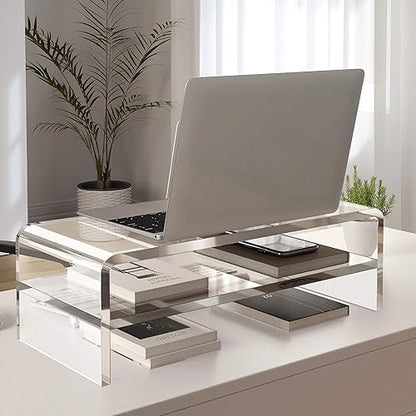 Egchi Acrylic Monitor Stand,2 Tiers Computer Monitor Riser(18x8x5.5 inches),Computer Stand/Monitor Riser for Office,School,Home,Laptop Stand Desktop Stand for Keyboard Storage&Printer TV Screen - size: 18''x8''x5.5''- 2 Tiers