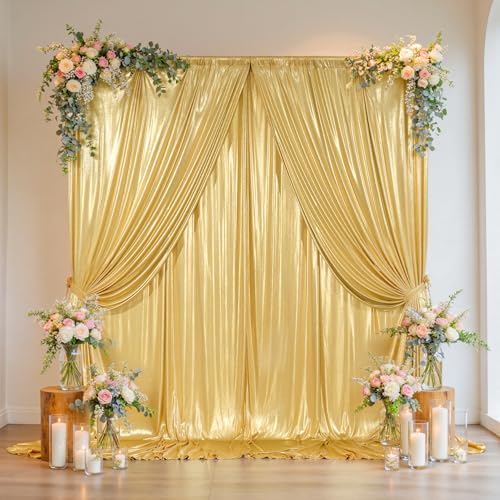 Outpain Thick 20 ft x 10 ft Gold Sequin Backdrop Curtain for Parties, Wrinkle Free Glitter Photo Backdrop Drapes 4 Panels 5x10ft Gold Back Drop Cloth for Wedding Christmas Photography Background - color: Gold, size: 5'(W) x 10'(H), 4 panels